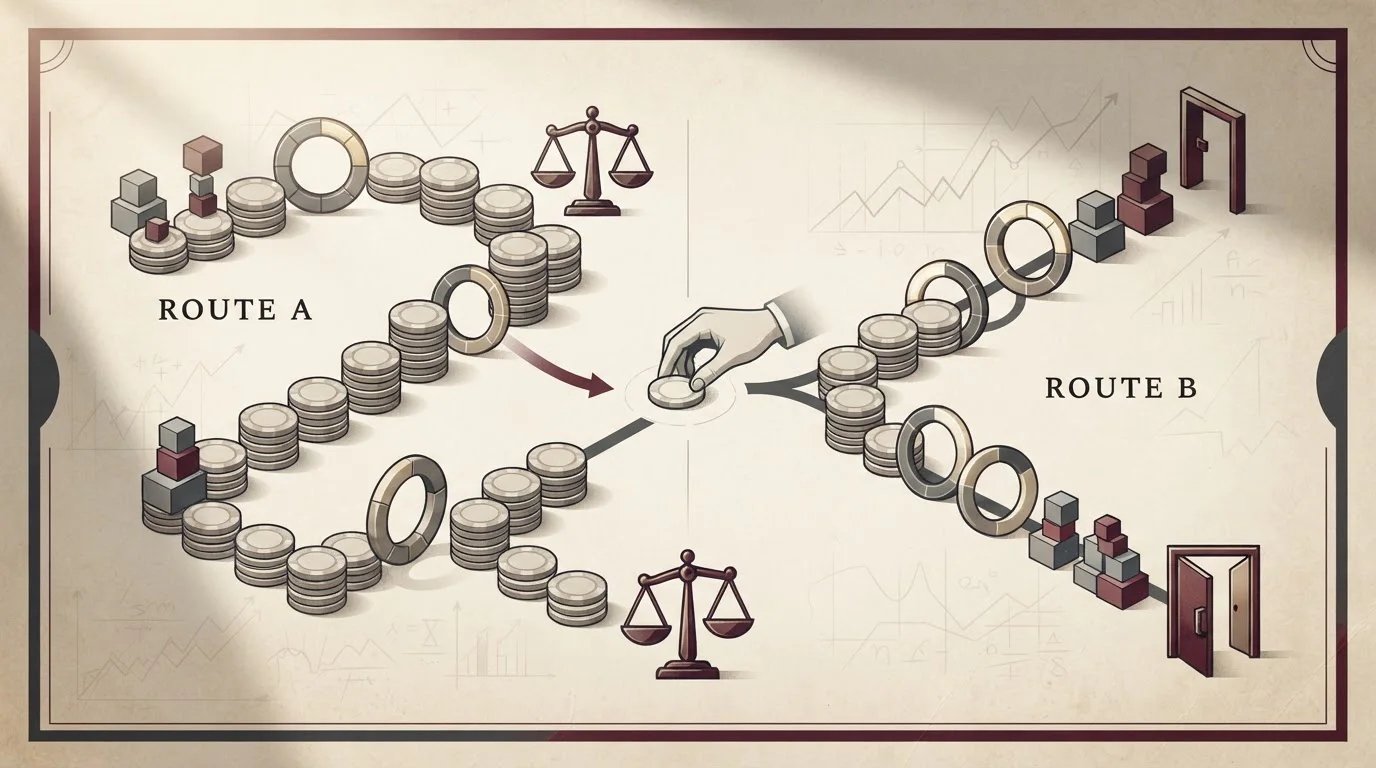 Abstract wagering paths with chips, progress shapes and branching routes